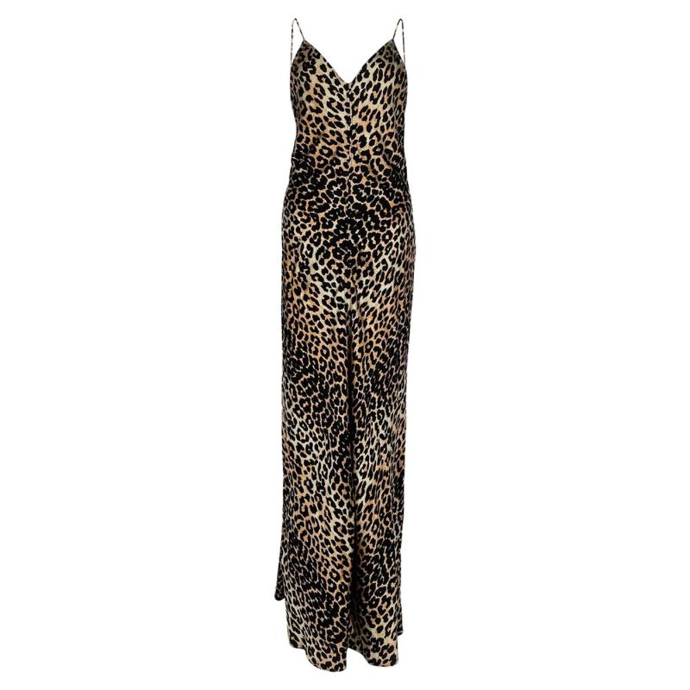 Ganni Leopard-Print Sleeveless Maxi Dress in Brown Silk